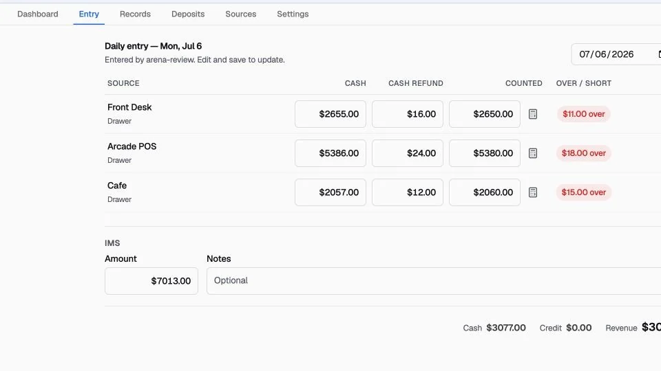 Daily Records interface with fictional demo data