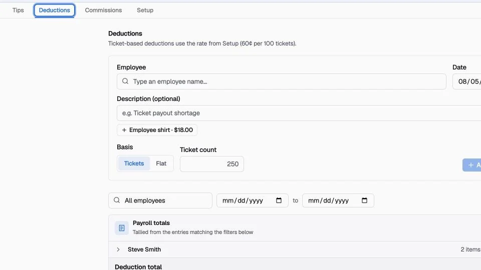 Payroll interface with fictional demo data