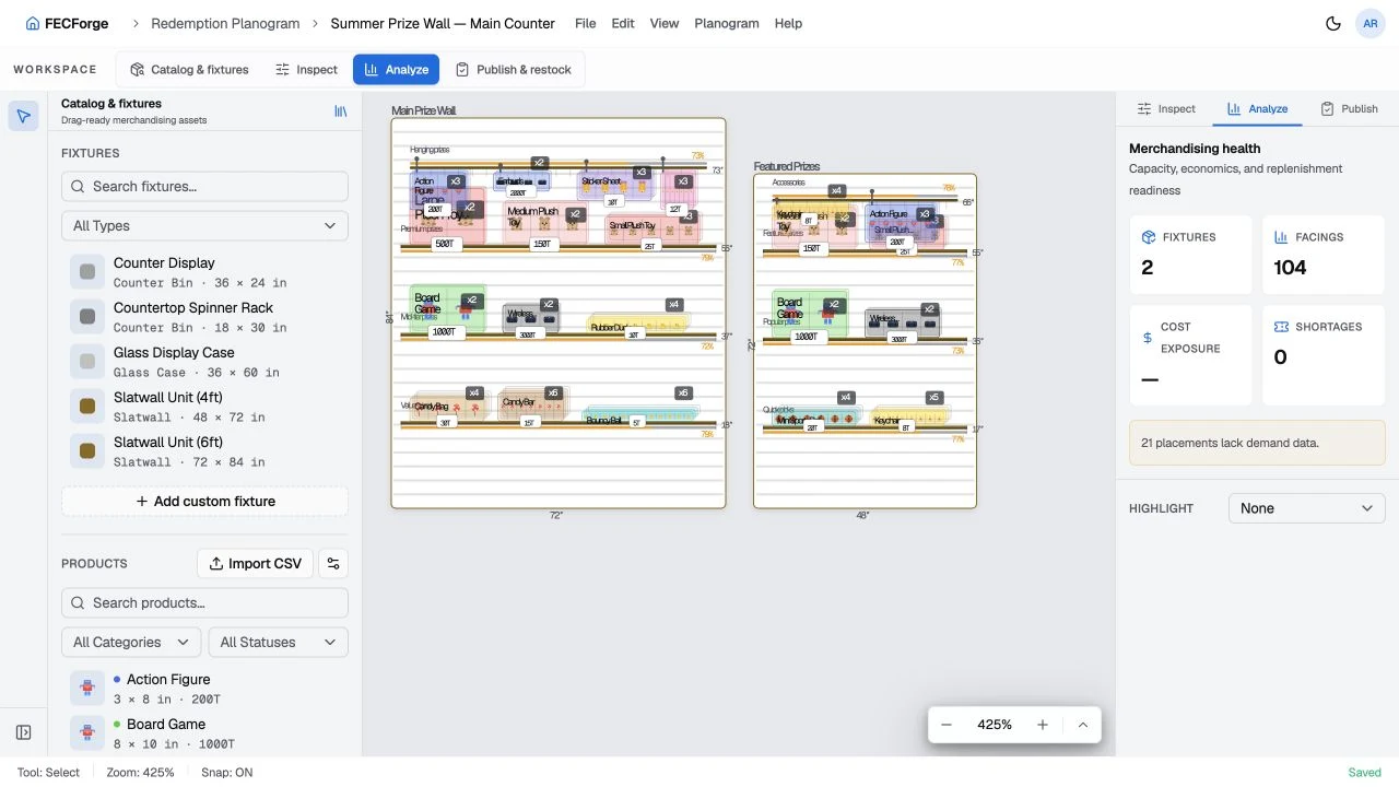 Redemption Planogram interface with fictional demo data